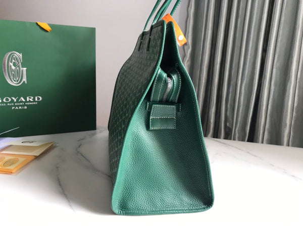 HARDY PM BAG 40 IN GREEN GOYARDINE CANVAS AND TAURILLON LEATHER TRIM