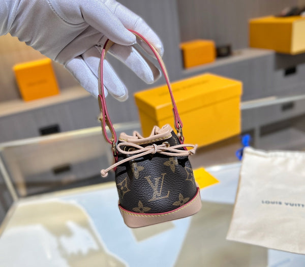 LV Micro Noe Bag Charm Brown Beige Leather