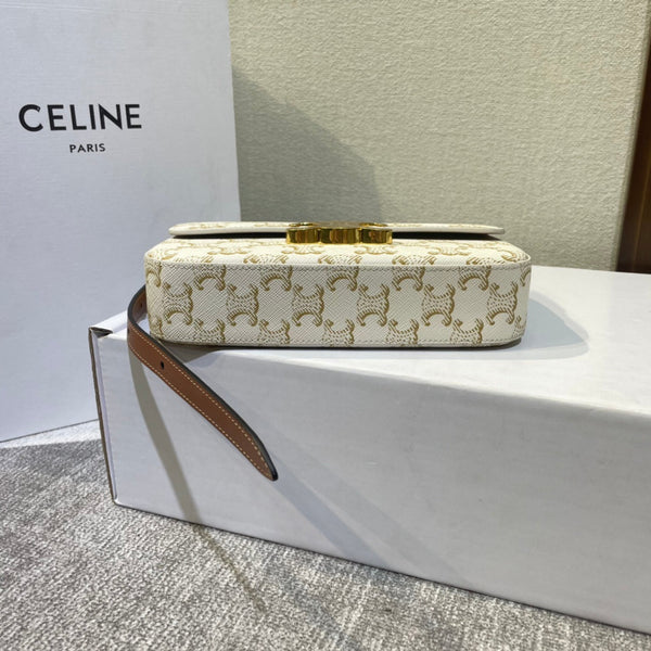 classic triomohe 20 white triomphe canvas brown calfskin