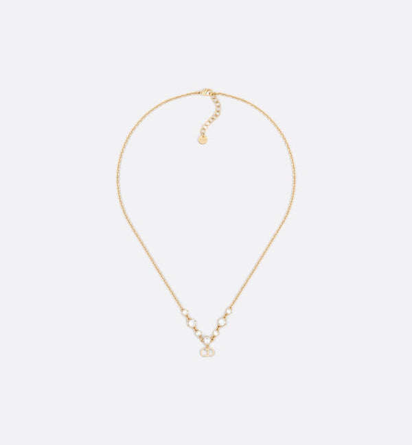 CD 26S CD Logo Crystal Station Necklace In Gold Tone Metal With White Crystal 631006