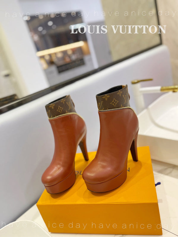 LV Afterglow Boot 10.5 Brown Cowhide Monogram Canvas