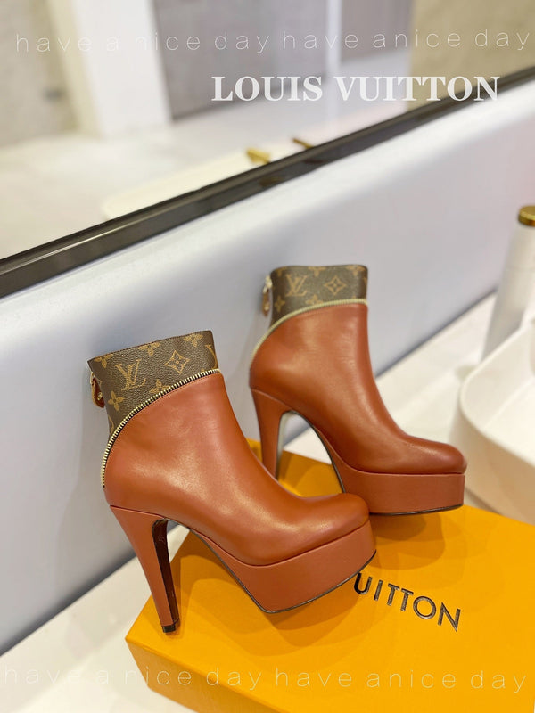 LV Afterglow Boot 10.5 Brown Cowhide Monogram Canvas