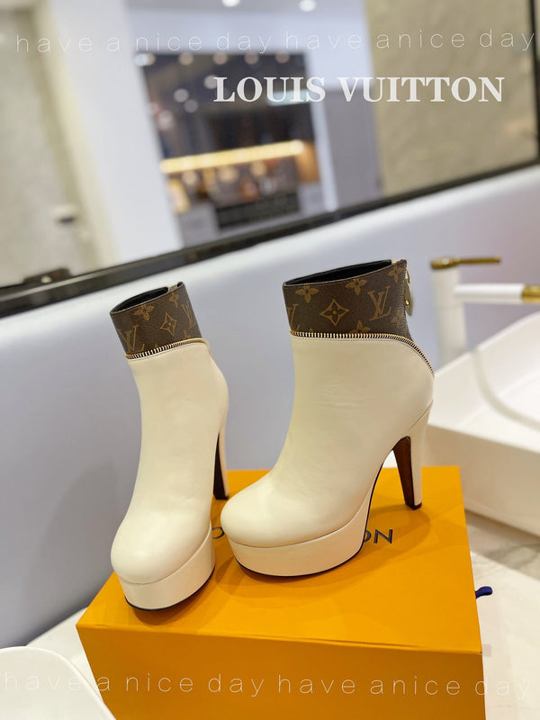 LV Afterglow Boot 10.5 Cream Cowhide Monogram Canvas