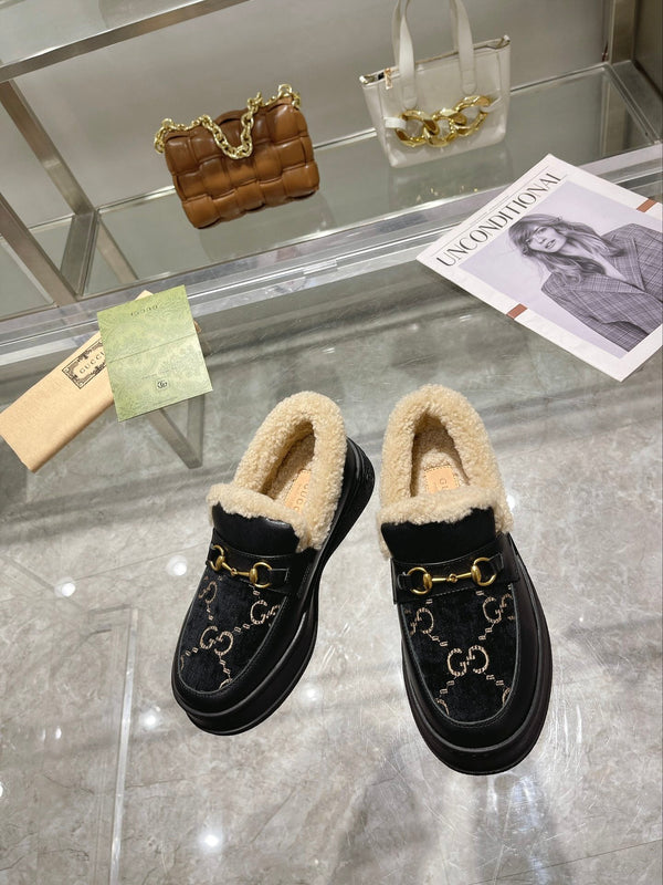 GG Snow Boots Black Calfskin Suede Wool 576251