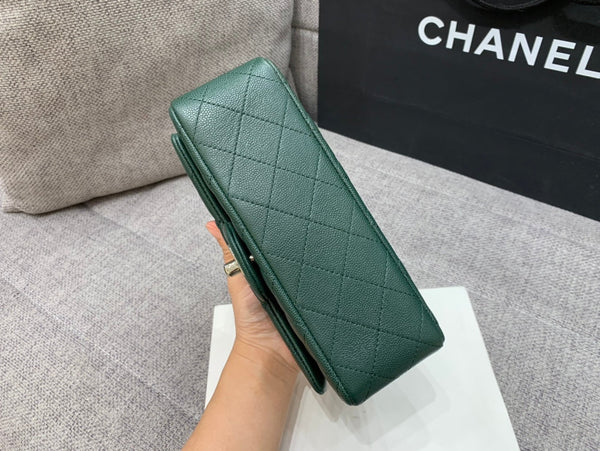 flap bag mini 20cm dark blue green caviar silver hardware