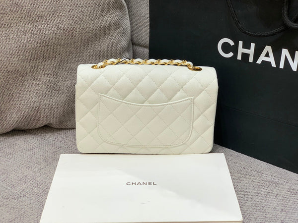 flap bag mini 20cm white caviar gold hardware
