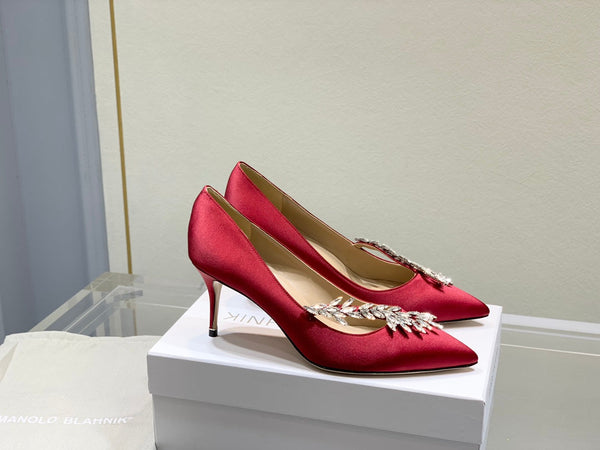 Manolo Women's Nadira Pumps 70 Red Satin