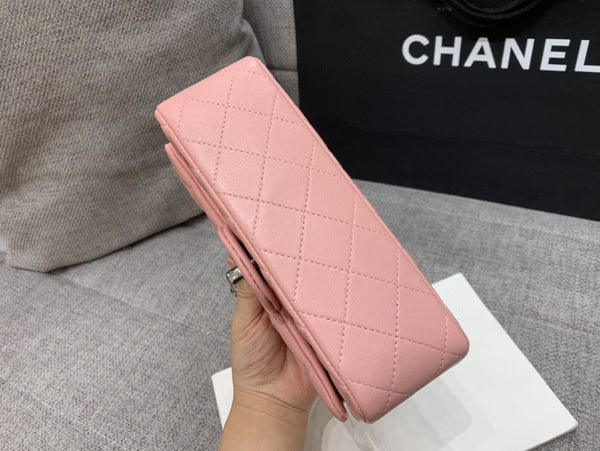 flap bag mini 20cm pink lambskin silver hardware