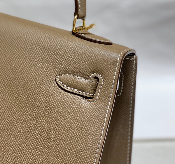 Hermes Kelly 25 Bag Etoupe Gold Epsom Leather 249823