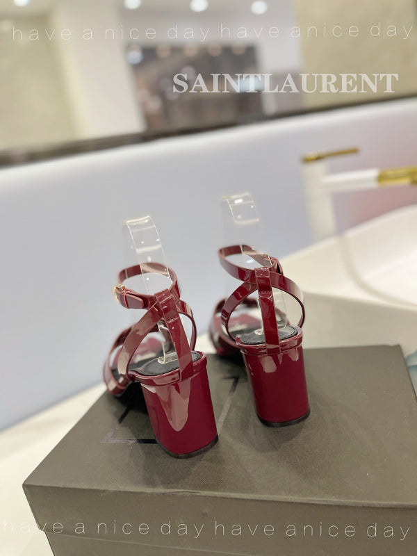 SL TRIBUTE SANDAL GLOSSY BERRY CALFSKIN