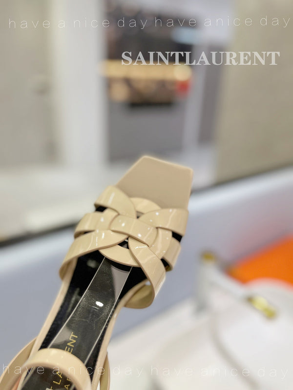 SL TRIBUTE SANDAL GLOSSY PASTEL YELLOW CALFSKIN