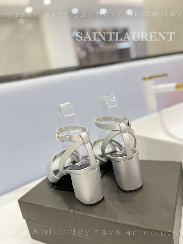 SL TRIBUTE SANDAL SILVER CALFSKIN