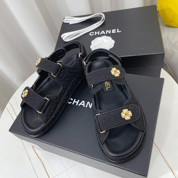 CC 26s Sandals Black Textured Fabric