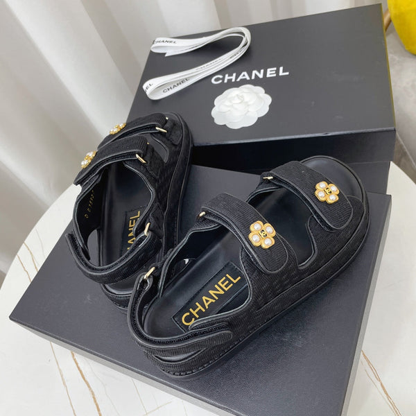 CC 26s Sandals Black Textured Fabric