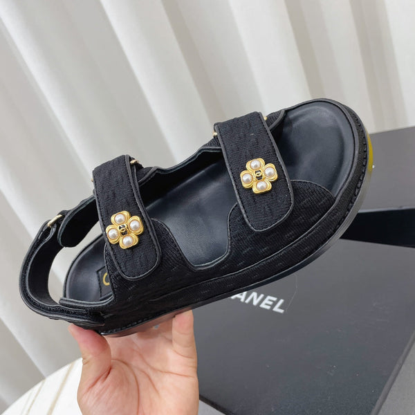 CC Dad Sandal Black Canvas Leather 742945
