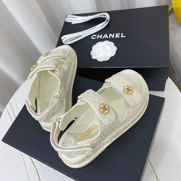CC 26s Sandals White Textured Fabric