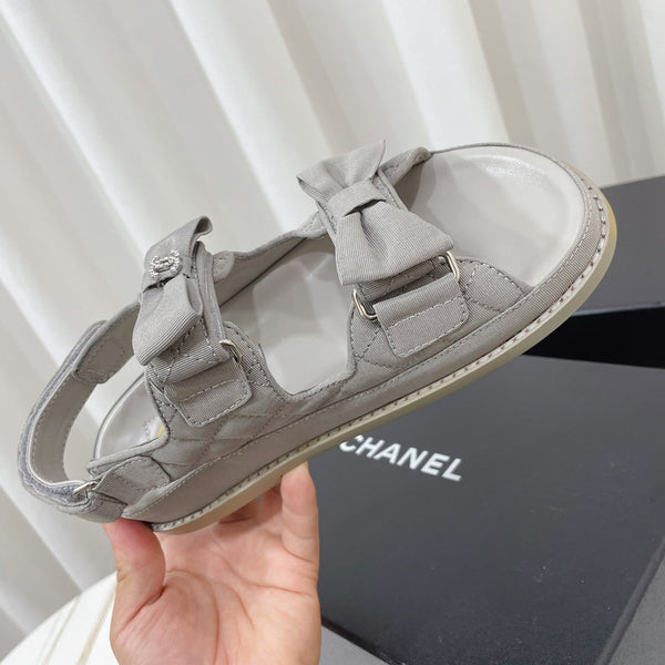 CC 26s Sandals Grey Fabric Bow Embellishment
