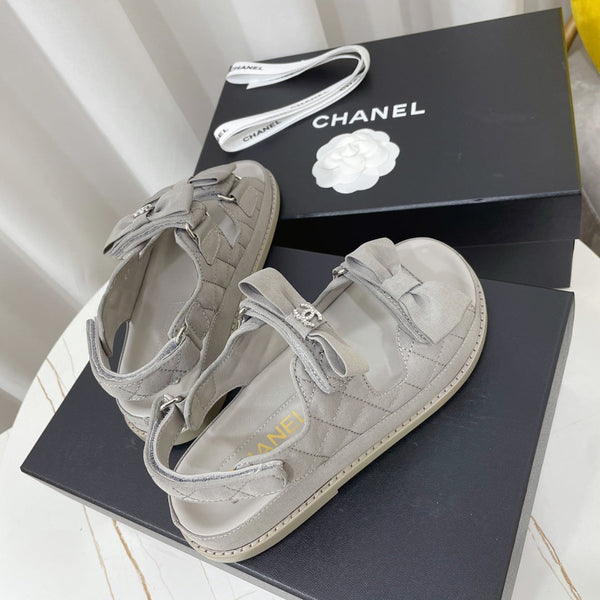 CC 26s Sandals Grey Fabric Bow Embellishment