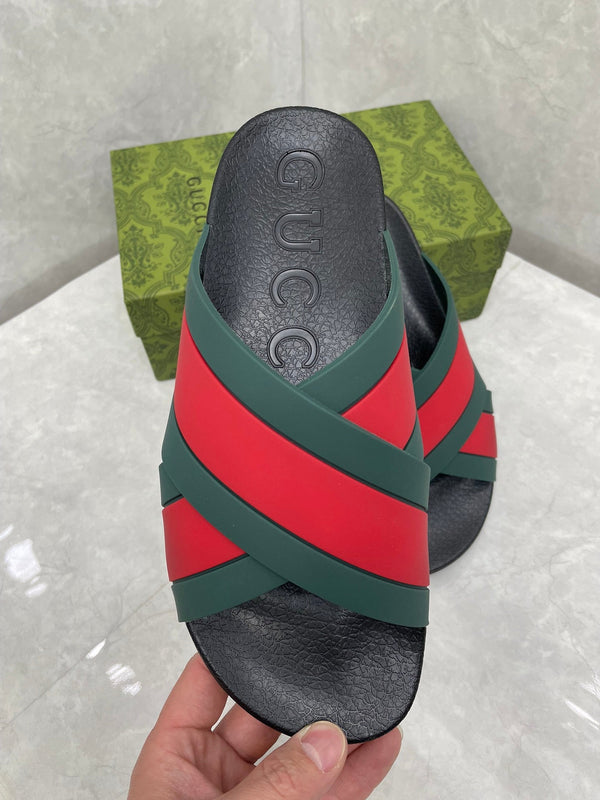 GG Striped Rubber Slides Black Red Green Rubber 788223