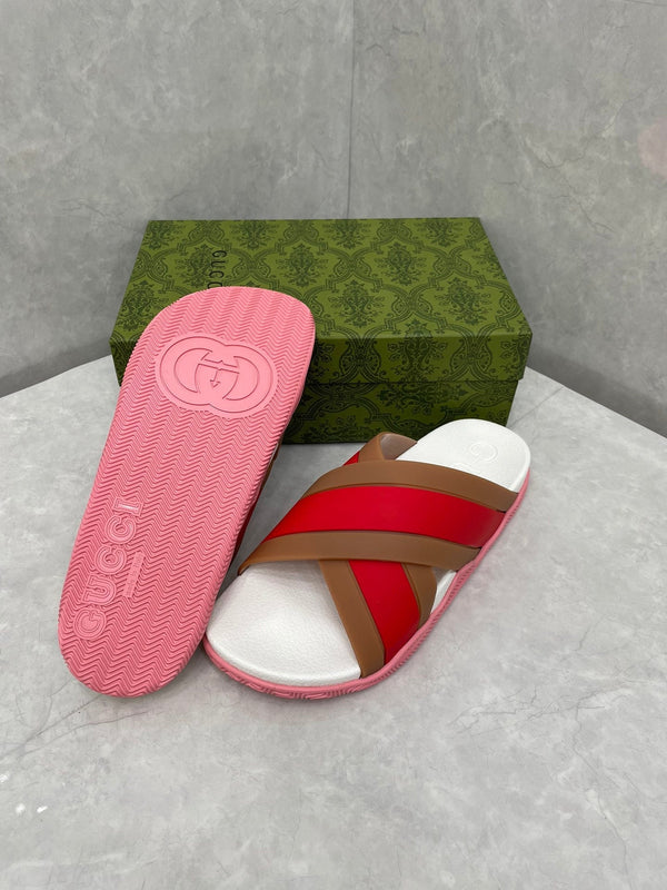 GG Striped Rubber Slides White Red Rubber 788222