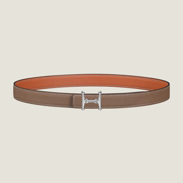 HM Silver Mors H buckle & Reversible 24 mm belt Orange Beige leather 125356