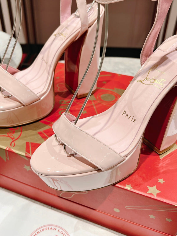 CL Loubi Bee Alta Sandal 13cm Pink Leather 825355
