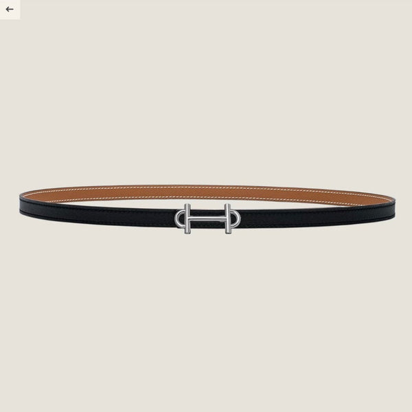 HM GAMMA BUCKLE & REVERSIBLE BRONZE BROWN AND BLACK LEATHER STRAP 13MM SILVER HARDWARE