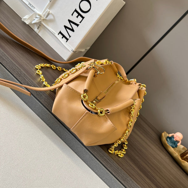 Loewe Small Paseo Chain Shoulder Bag Beige Calfskin