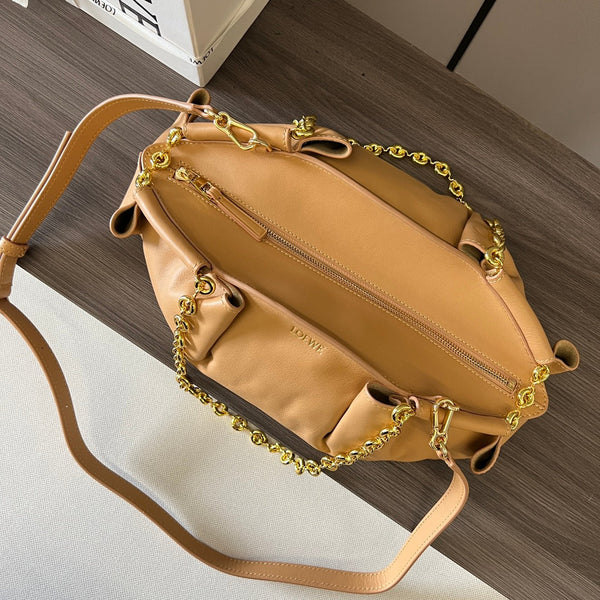 Loewe Small Paseo Chain Shoulder Bag Beige Calfskin