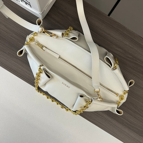 Loewe Small Paseo Chain Shoulder Bag White Calfskin