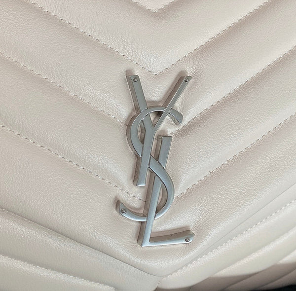 LOULOU MEDIUM 32 WHITE QUILTED LEATHER SILVER HARDWARE