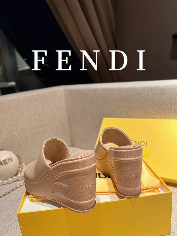 FENDI BAGUETTE WEDGE PLATFORM 85MM IN ALMOND BEIGE CALFSKIN