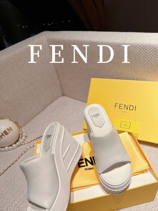 FENDI BAGUETTE WEDGE PLATFORM 85MM IN WHITE CALFSKIN