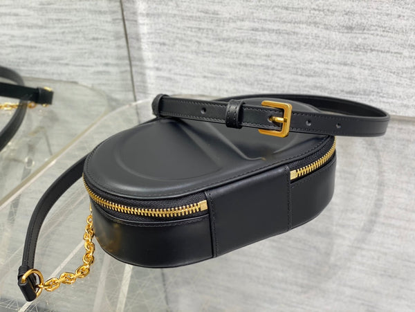 CD Oval camera bag 18 black cowhide leather