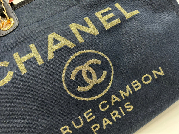 CC Deauville Tweed Bag Navy Leather Gold Hardware 21