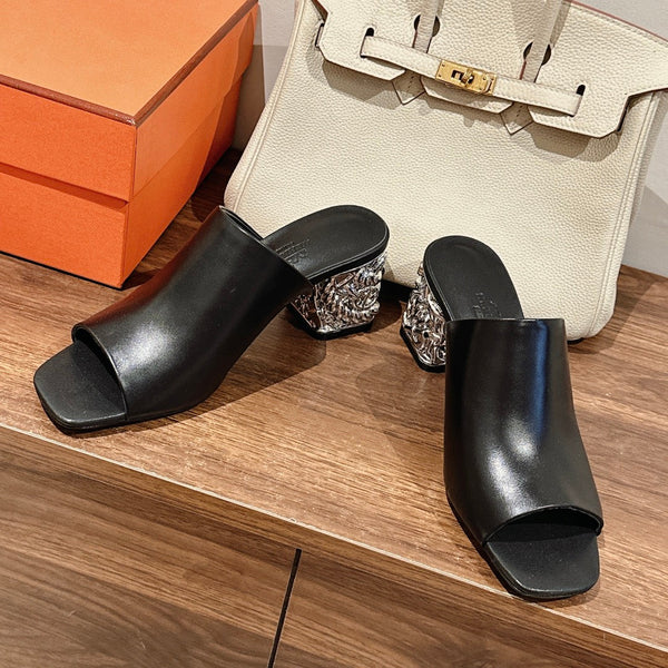 GLAM MULE 60 BLACK LAMBSKIN