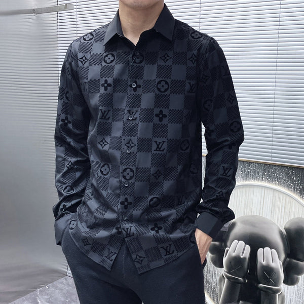 LV LONG-SLEEVED SHIRT IN BLACK DAMIER COTTON 238803