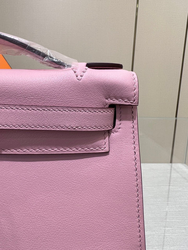 HM KELLY POCHETTE 22CM PINK SWIFT GOLD HARDWARE