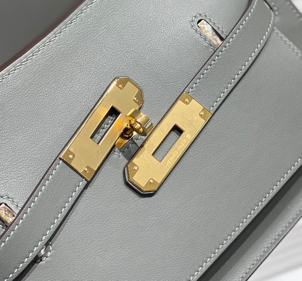 KELLY 23CM JYPSIERE GREY LEATHER CROSSBODY BAG GHW