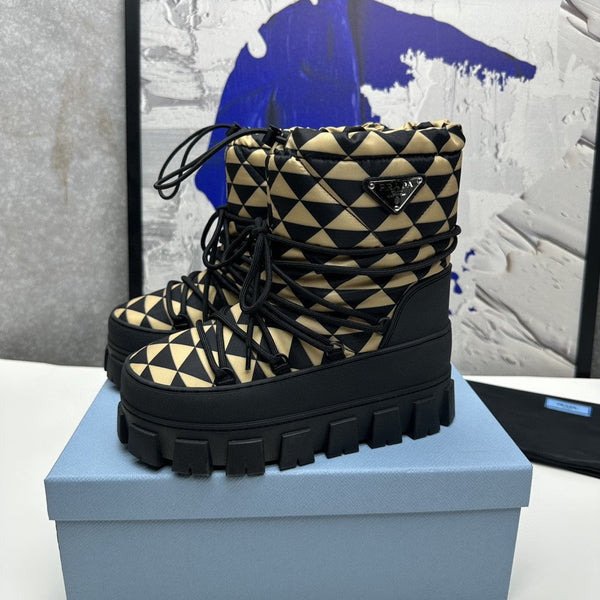 PRA RE-NYLON GABARDINE APRÈS SKI BOOTIES BLACK AND BEIGE