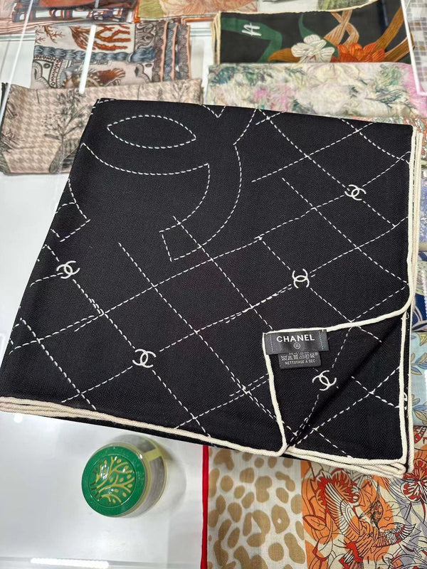 SILK WOOL SQUARE SCARF 140 CM BLACK 393128