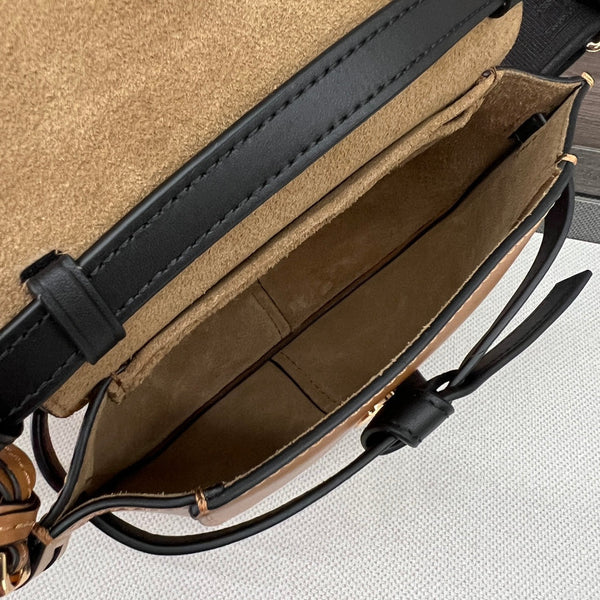 Mini Gate Dual bag in soft calfskin and jacquard Black and Tan smooth caflskin