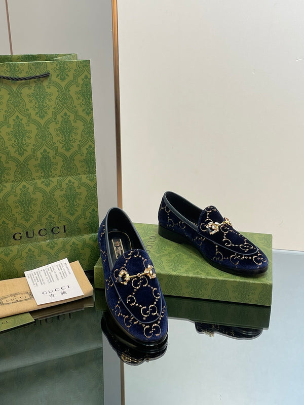Gucci 2025 Jordaan GG Loafers Deep Blue Velvet