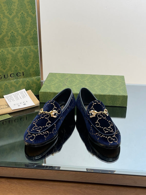 Gucci 2025 Jordaan GG Loafers Deep Blue Velvet