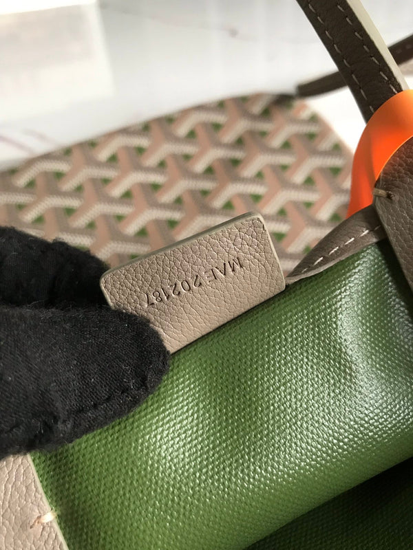 POITIERS CLAIRE-VOIE BAG 24 IN GREY MIX GREEN GOYARDINE CANVAS AND CALFSKIN
