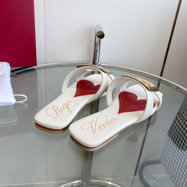 Viv Love Heart Slippers White Fetal Cowhide 255205