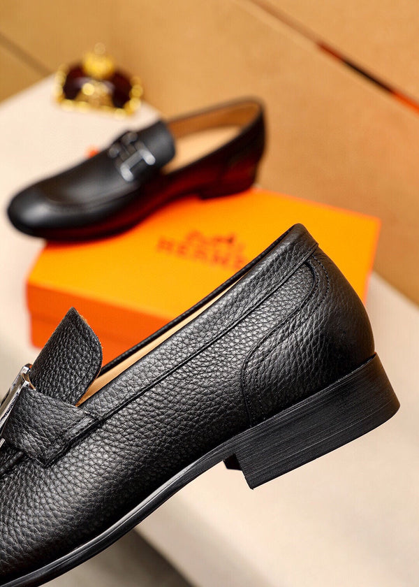 HM BLACK H-BUCKLE LOAFER BLACK GRAINED CALFSKIN