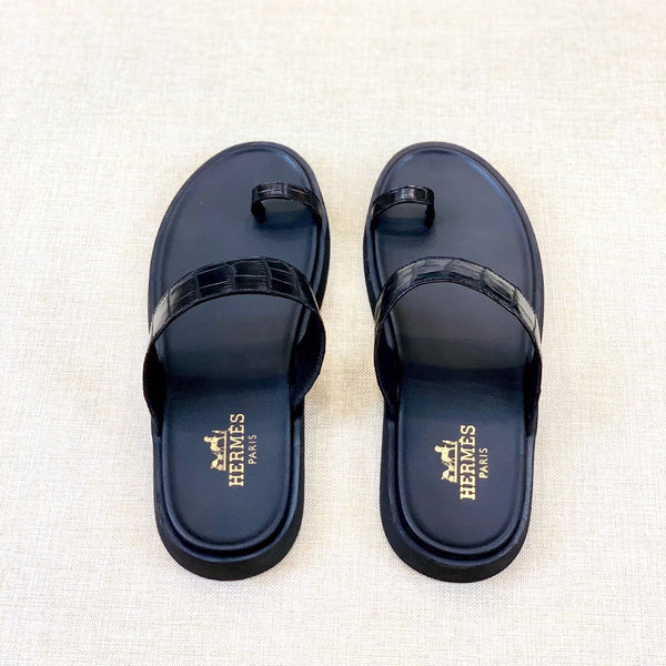 HM Men's Open-toe Sandals Black Rubber Sheepskin 561660