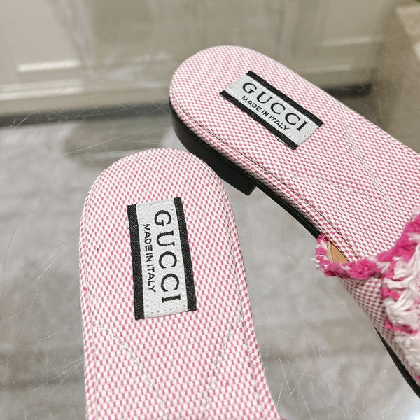 GG Interlocking double G hollow slippers Neon pink