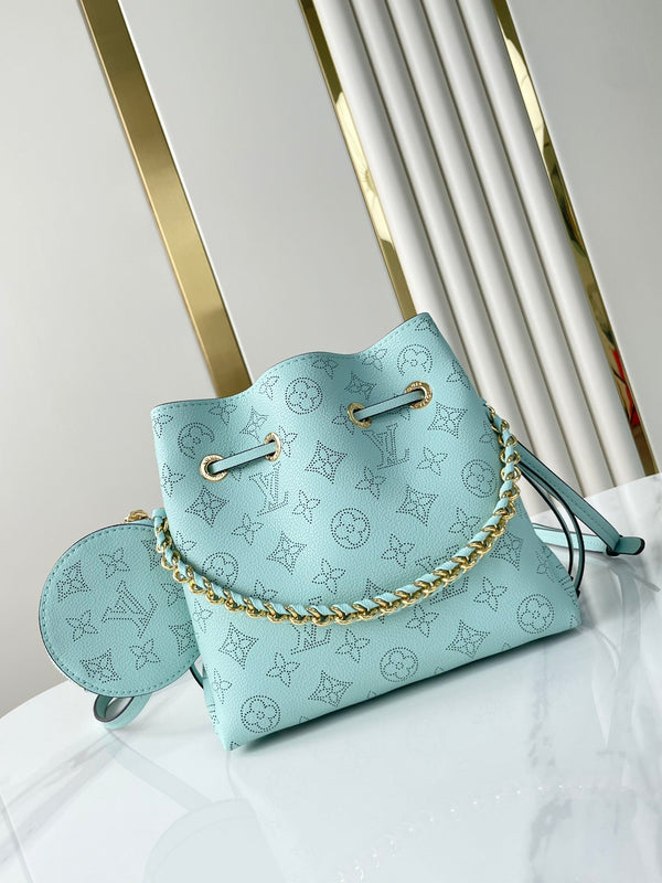 BELLA 22 IN SKY BLUE MONOGRAM PERFORATED CALFSKIN